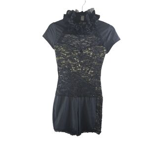 😊 A Wish Come True Black Gold Laced Sequin Dance Leotard Sz MA